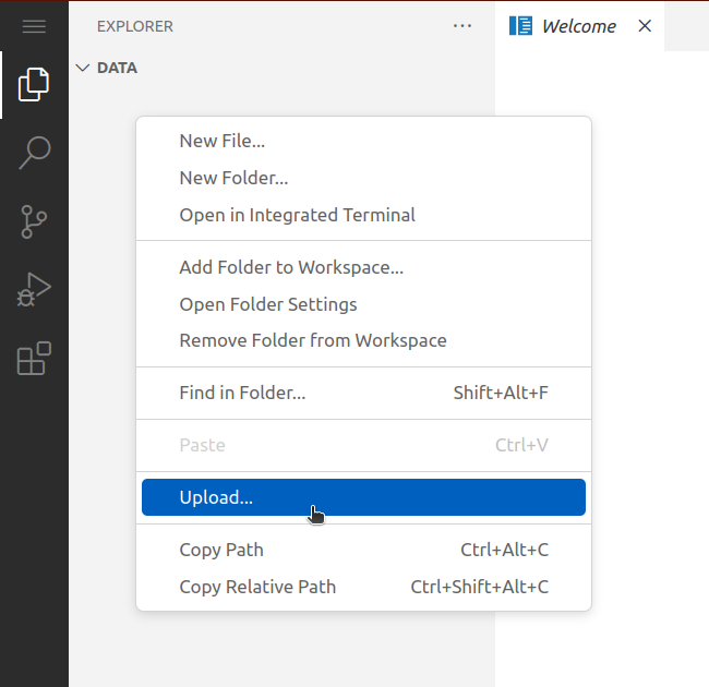 Uploading files with VS Code server